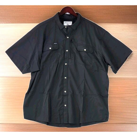 Poncho Other - Poncho Men's Black Shirt Regular Fit Short Sleeve Magnetic Pockets Stretch XXL